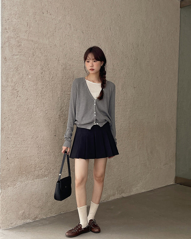 High-Waist Slimming A-Line JK Pleated Mini Skirt