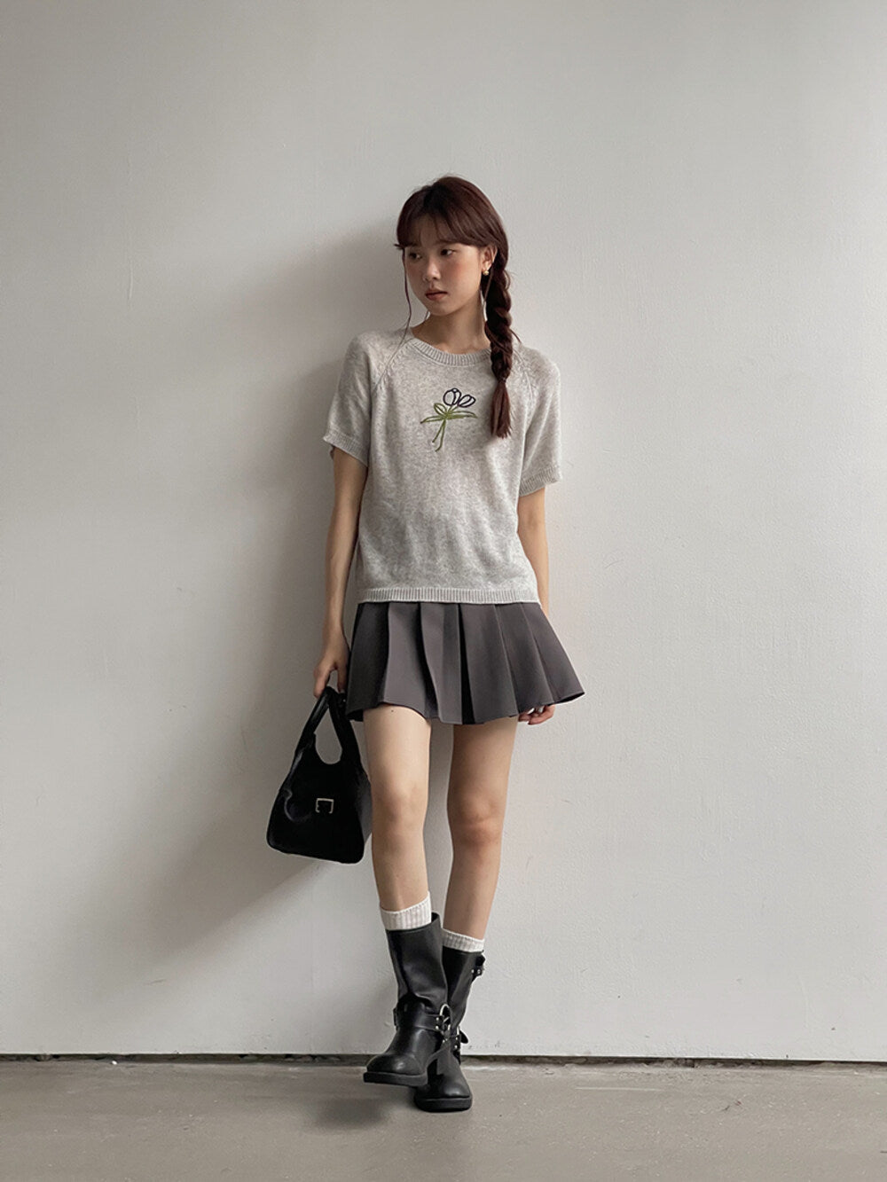 High-Waist Slimming A-Line JK Pleated Mini Skirt