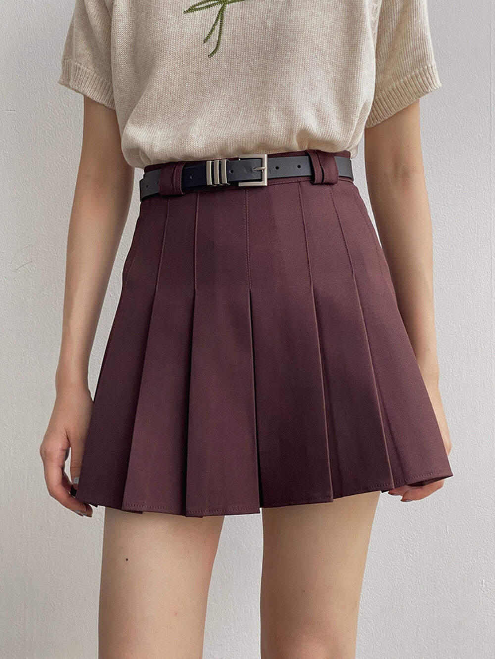 High-Waist Slimming A-Line JK Pleated Mini Skirt