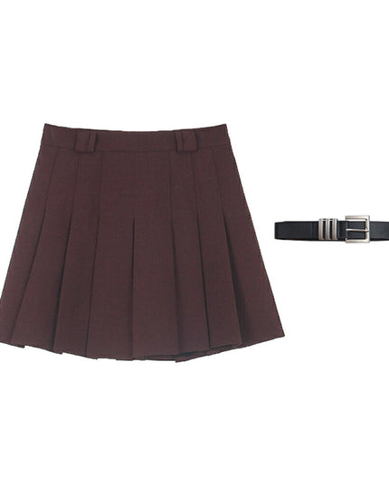 High-Waist Slimming A-Line JK Pleated Mini Skirt