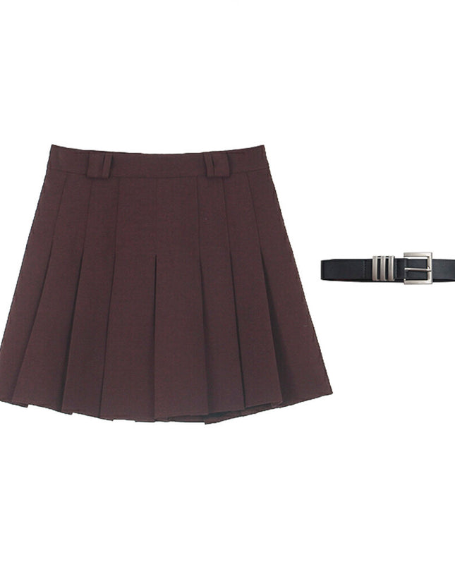 High-Waist Slimming A-Line JK Pleated Mini Skirt