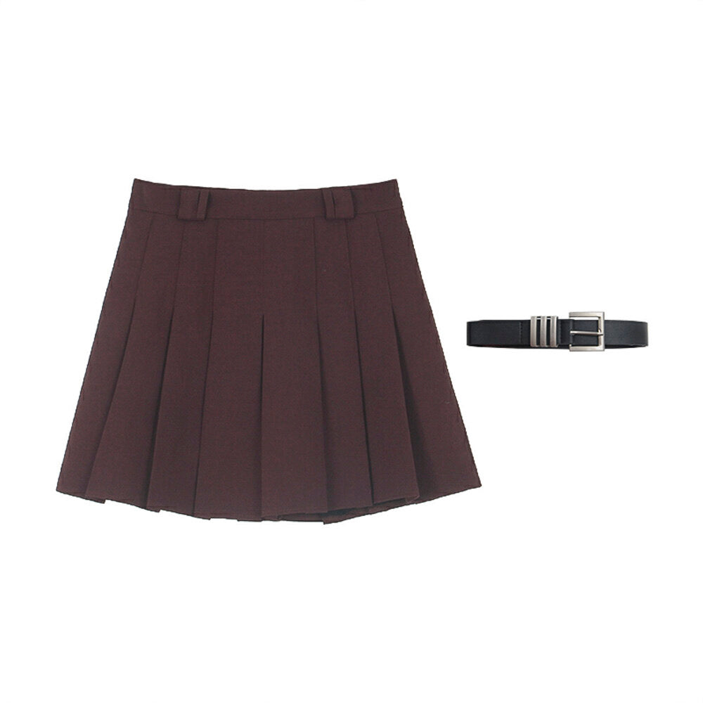 High-Waist Slimming A-Line JK Pleated Mini Skirt