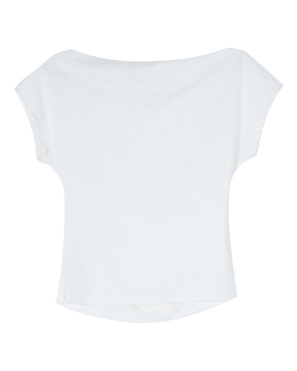 French Off-Shoulder Ruched Waist Short-Sleeve Tee
