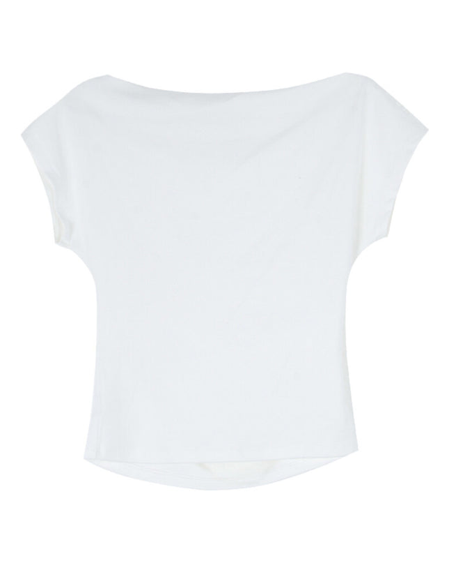 French Off-Shoulder Ruched Waist Short-Sleeve Tee
