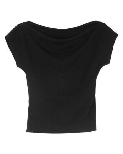 French Off-Shoulder Ruched Waist Short-Sleeve Tee