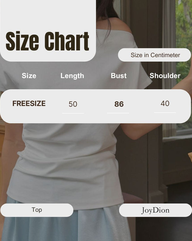 French Off-Shoulder Ruched Waist Short-Sleeve Tee