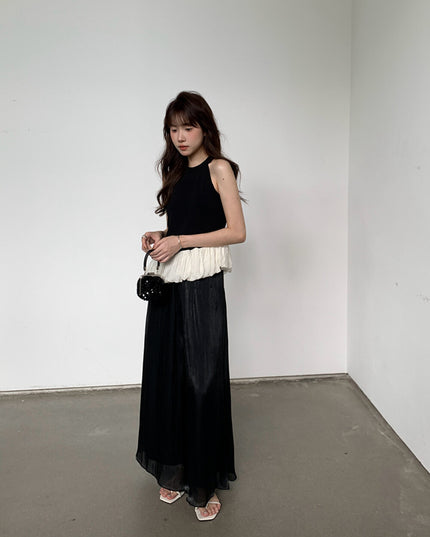 High-Waist Relaxed Wide-Leg Sheer Chiffon Pants