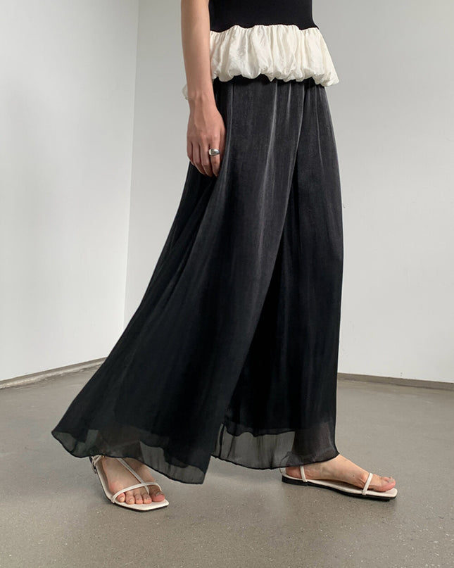 High-Waist Relaxed Wide-Leg Sheer Chiffon Pants