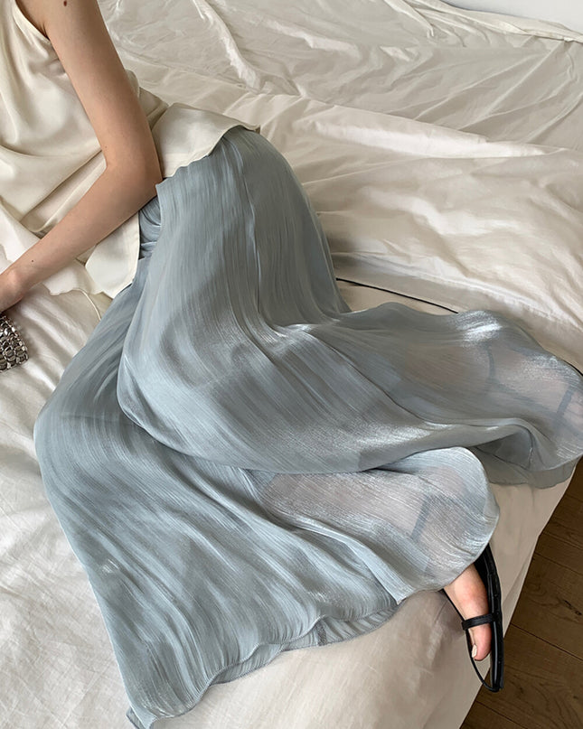 High-Waist Relaxed Wide-Leg Sheer Chiffon Pants