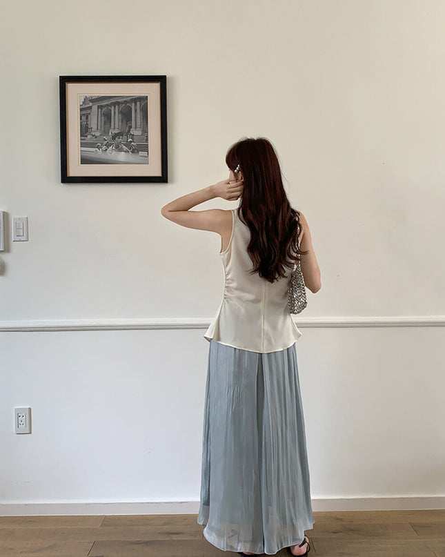 High-Waist Relaxed Wide-Leg Sheer Chiffon Pants