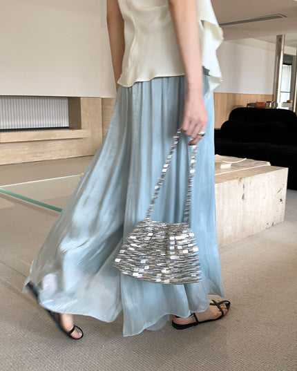 High-Waist Relaxed Wide-Leg Sheer Chiffon Pants