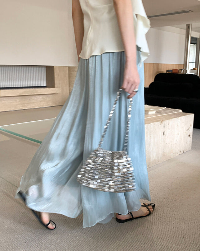 High-Waist Relaxed Wide-Leg Sheer Chiffon Pants
