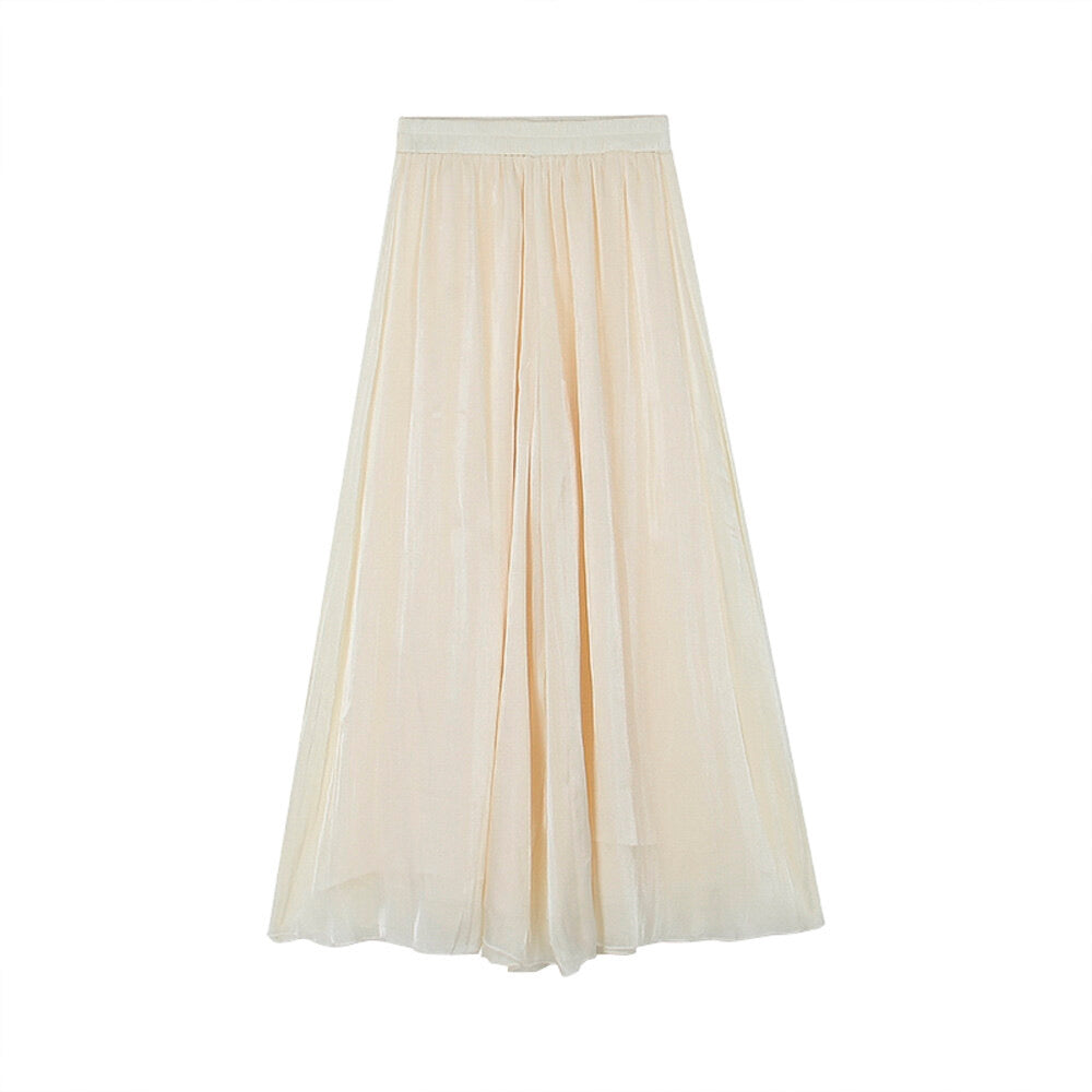 High-Waist Relaxed Wide-Leg Sheer Chiffon Pants