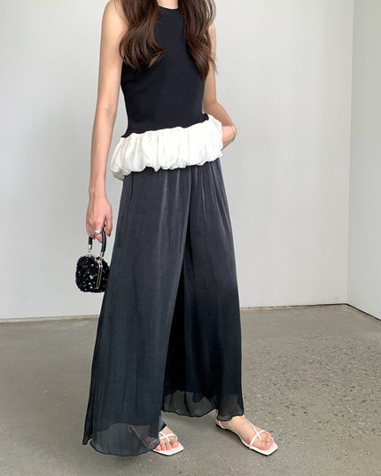 High-Waist Relaxed Wide-Leg Sheer Chiffon Pants