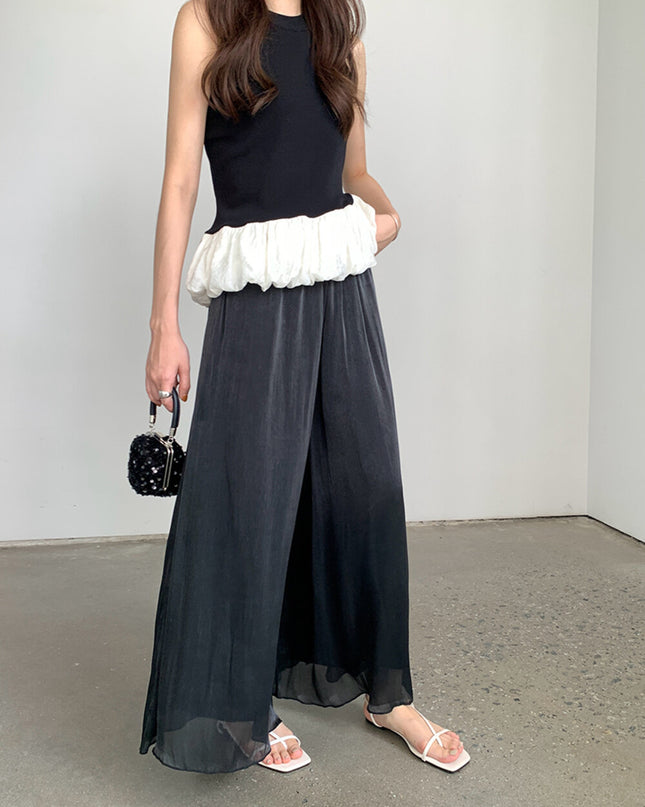 High-Waist Relaxed Wide-Leg Sheer Chiffon Pants