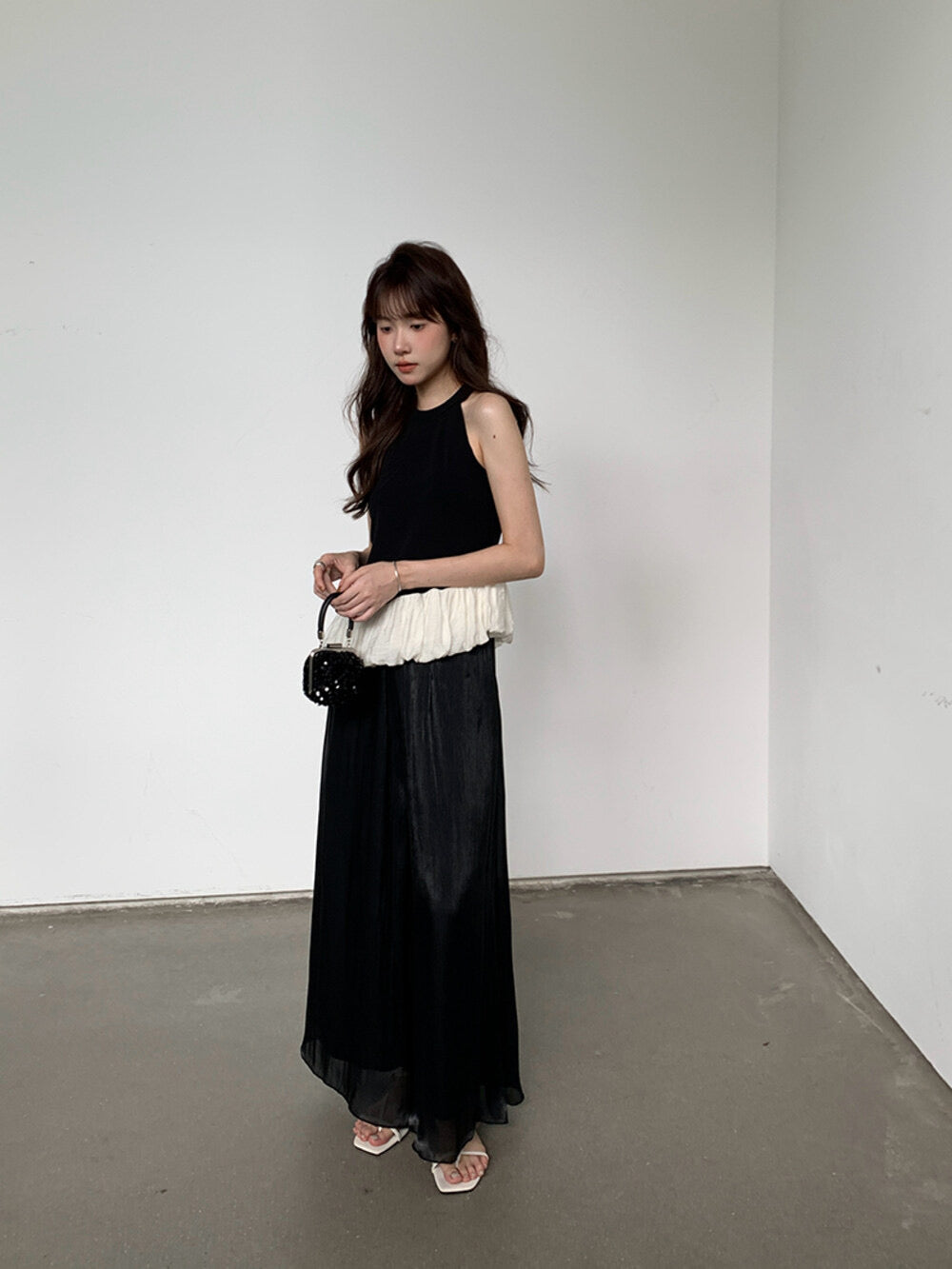 High-Waist Relaxed Wide-Leg Sheer Chiffon Pants