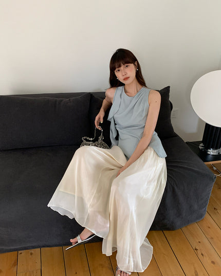 High-Waist Relaxed Wide-Leg Sheer Chiffon Pants