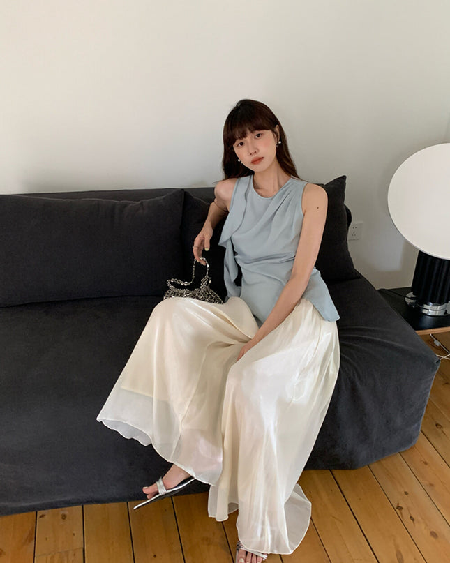High-Waist Relaxed Wide-Leg Sheer Chiffon Pants