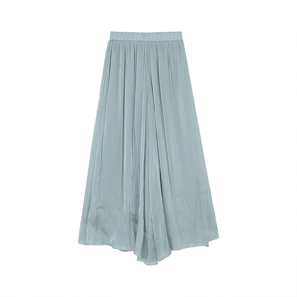 High-Waist Relaxed Wide-Leg Sheer Chiffon Pants