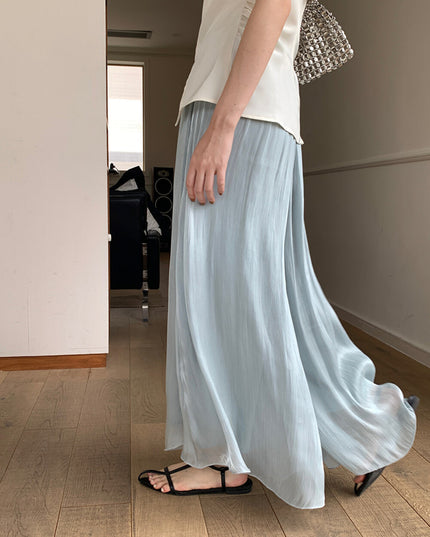 High-Waist Relaxed Wide-Leg Sheer Chiffon Pants