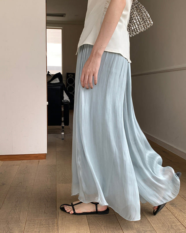 High-Waist Relaxed Wide-Leg Sheer Chiffon Pants