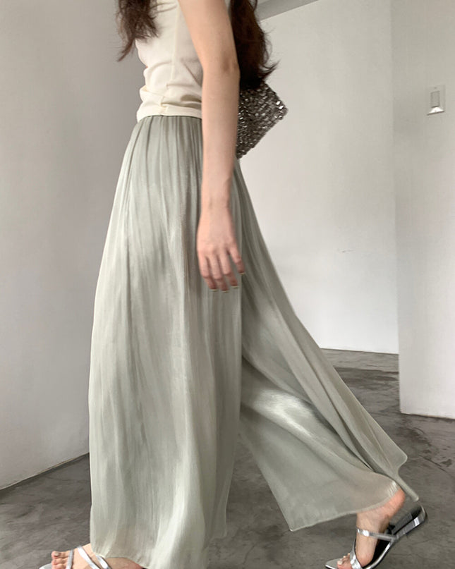 High-Waist Relaxed Wide-Leg Sheer Chiffon Pants