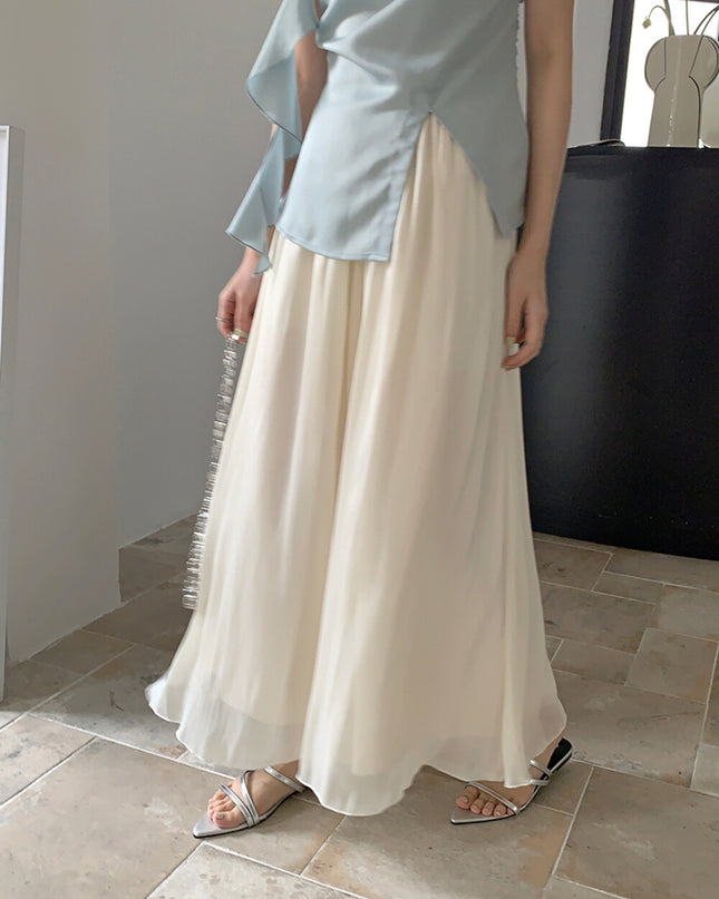High-Waist Relaxed Wide-Leg Sheer Chiffon Pants