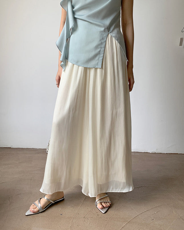 High-Waist Relaxed Wide-Leg Sheer Chiffon Pants