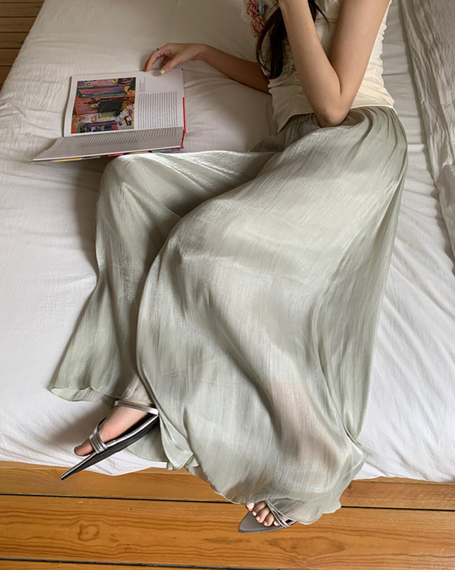 High-Waist Relaxed Wide-Leg Sheer Chiffon Pants