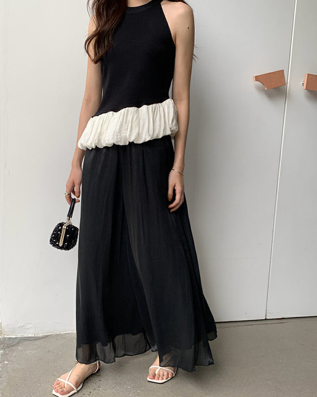 High-Waist Relaxed Wide-Leg Sheer Chiffon Pants