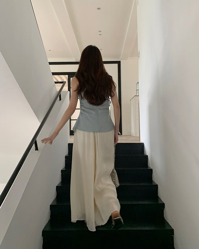 High-Waist Relaxed Wide-Leg Sheer Chiffon Pants