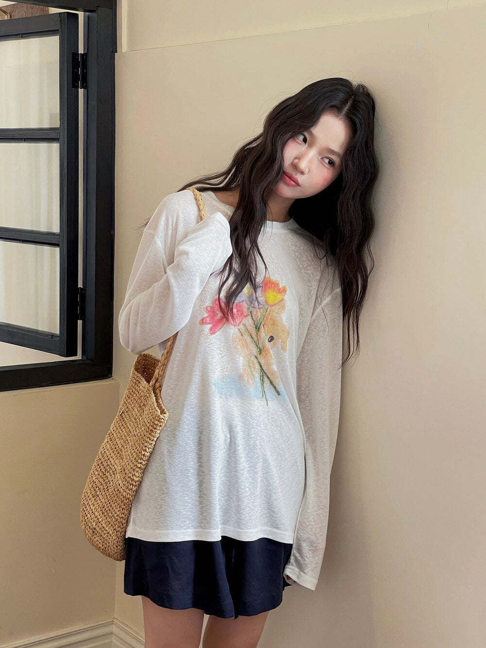 Cartoon Print Long-Sleeve Loose Summer Sun-Protective Tee