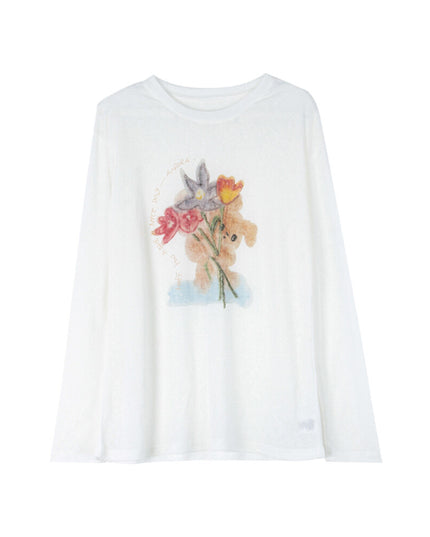 Cartoon Print Long-Sleeve Loose Summer Sun-Protective Tee