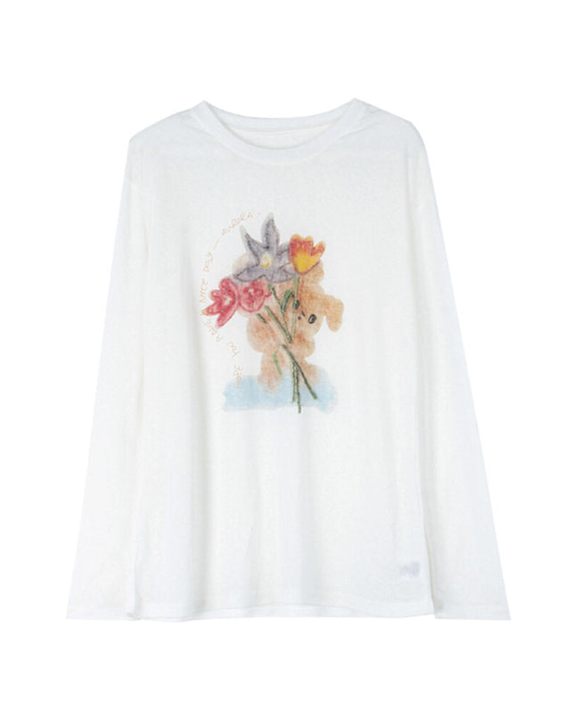 Cartoon Print Long-Sleeve Loose Summer Sun-Protective Tee