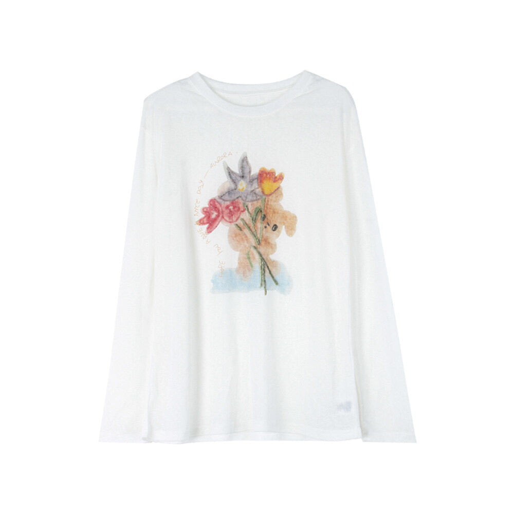 Cartoon Print Long-Sleeve Loose Summer Sun-Protective Tee