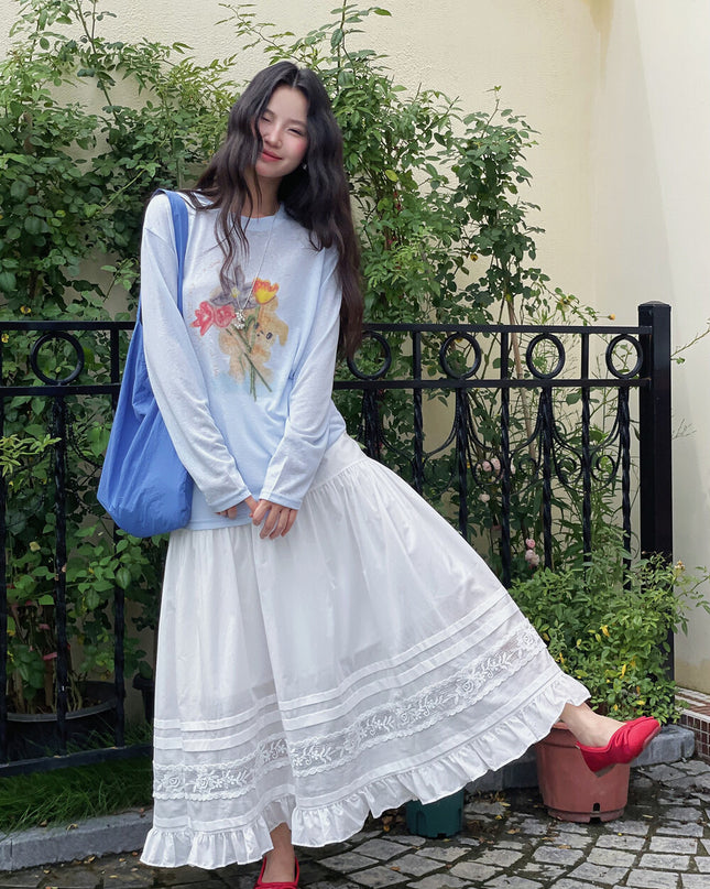 Cartoon Print Long-Sleeve Loose Summer Sun-Protective Tee
