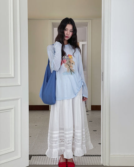 Cartoon Print Long-Sleeve Loose Summer Sun-Protective Tee