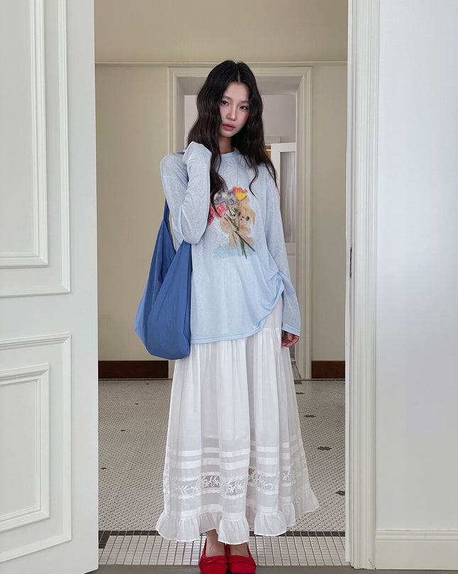 Cartoon Print Long-Sleeve Loose Summer Sun-Protective Tee