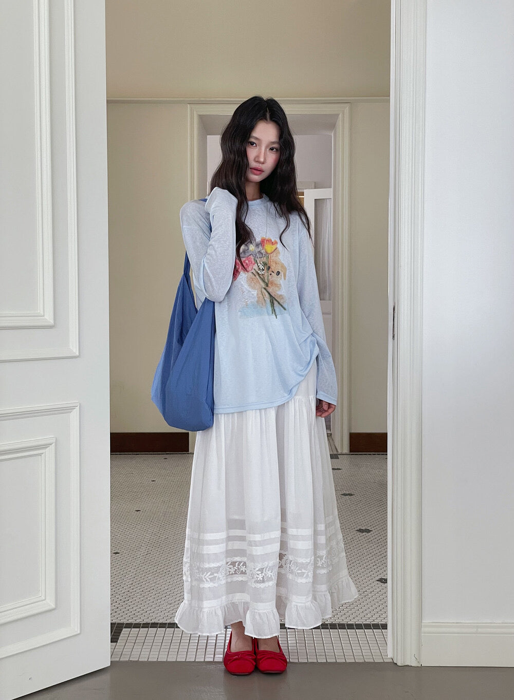 Cartoon Print Long-Sleeve Loose Summer Sun-Protective Tee