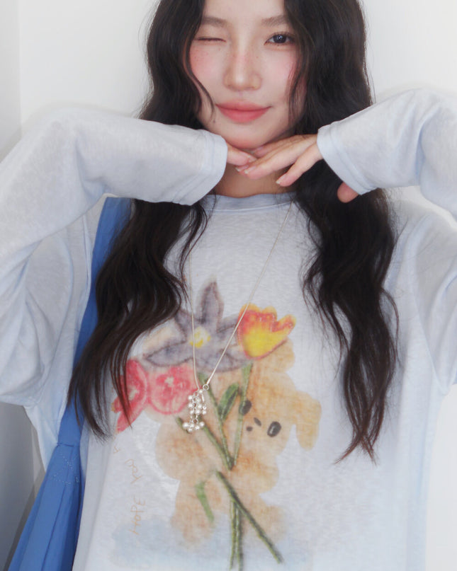 Cartoon Print Long-Sleeve Loose Summer Sun-Protective Tee