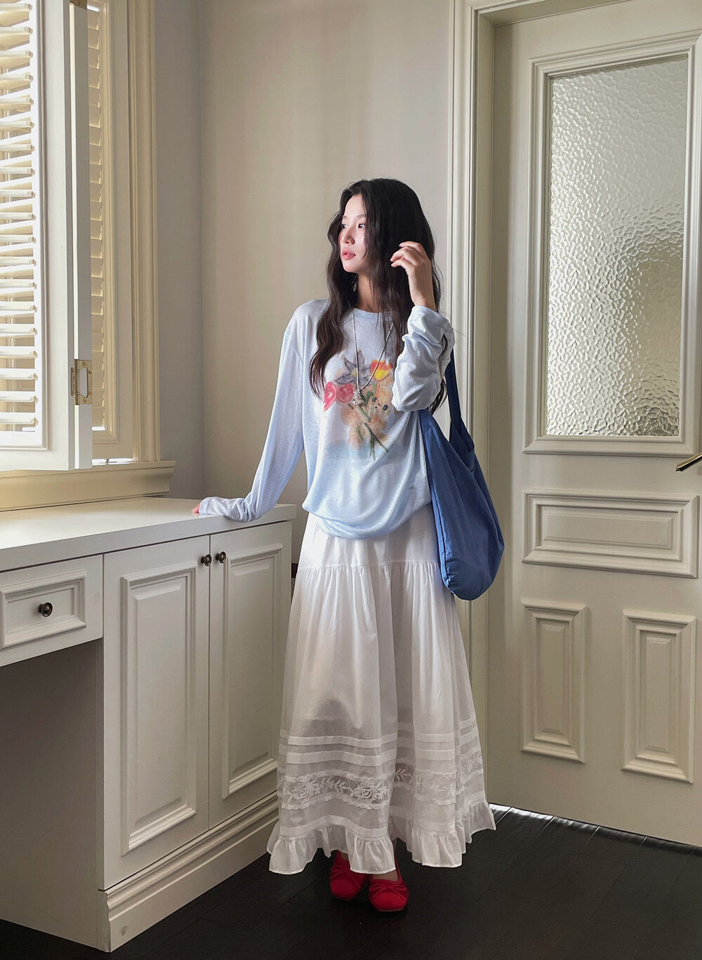 Cartoon Print Long-Sleeve Loose Summer Sun-Protective Tee