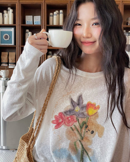 Cartoon Print Long-Sleeve Loose Summer Sun-Protective Tee