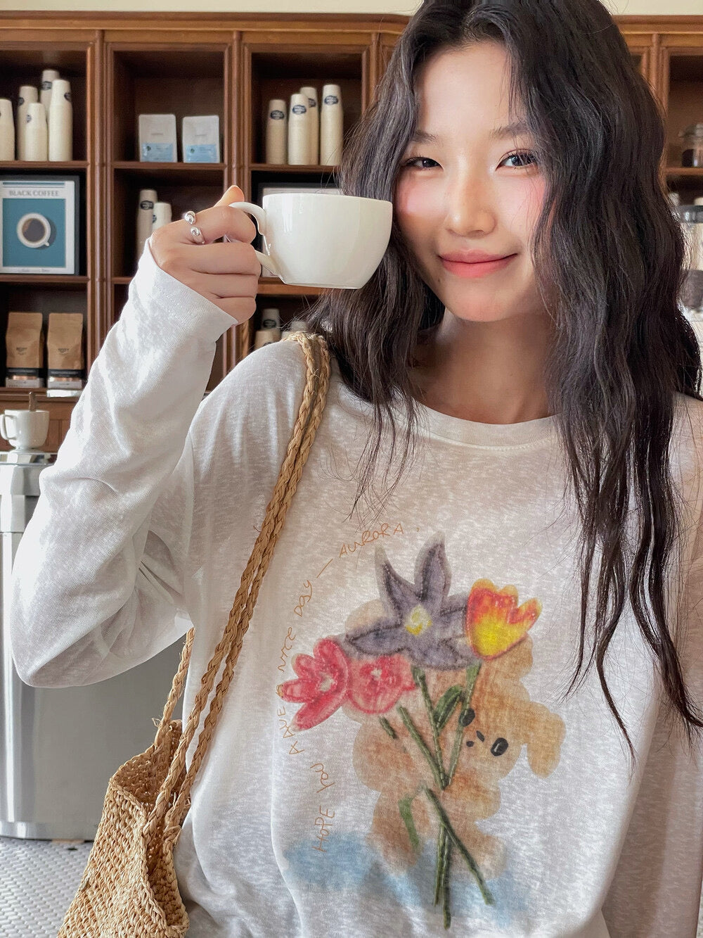 Cartoon Print Long-Sleeve Loose Summer Sun-Protective Tee