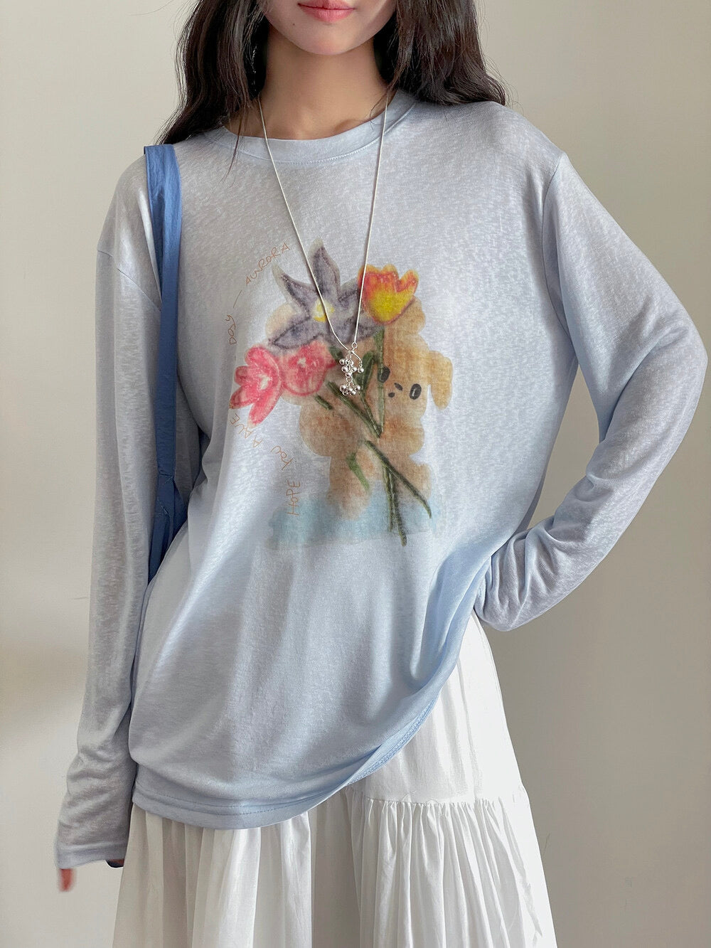 Cartoon Print Long-Sleeve Loose Summer Sun-Protective Tee