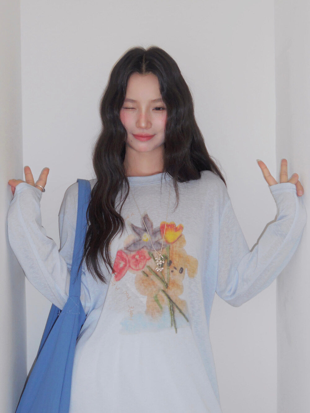 Cartoon Print Long-Sleeve Loose Summer Sun-Protective Tee