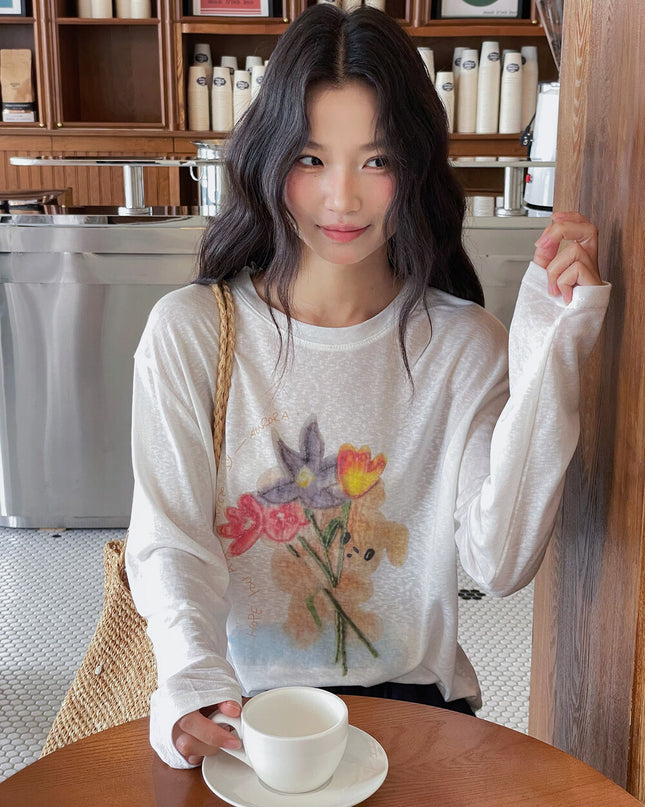 Cartoon Print Long-Sleeve Loose Summer Sun-Protective Tee