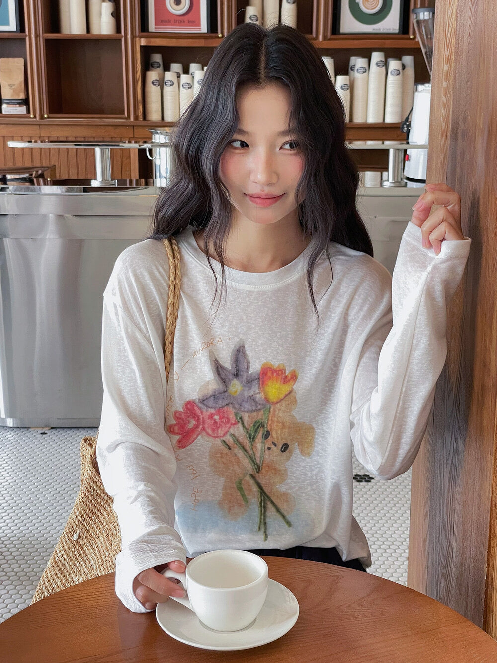 Cartoon Print Long-Sleeve Loose Summer Sun-Protective Tee