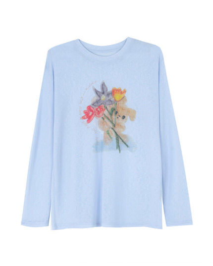 Cartoon Print Long-Sleeve Loose Summer Sun-Protective Tee