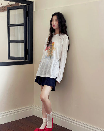 Cartoon Print Long-Sleeve Loose Summer Sun-Protective Tee