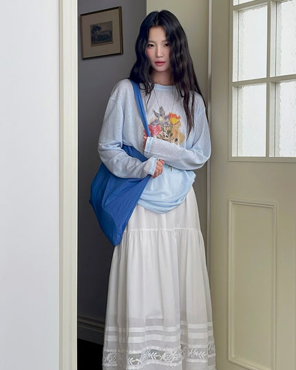 Cartoon Print Long-Sleeve Loose Summer Sun-Protective Tee
